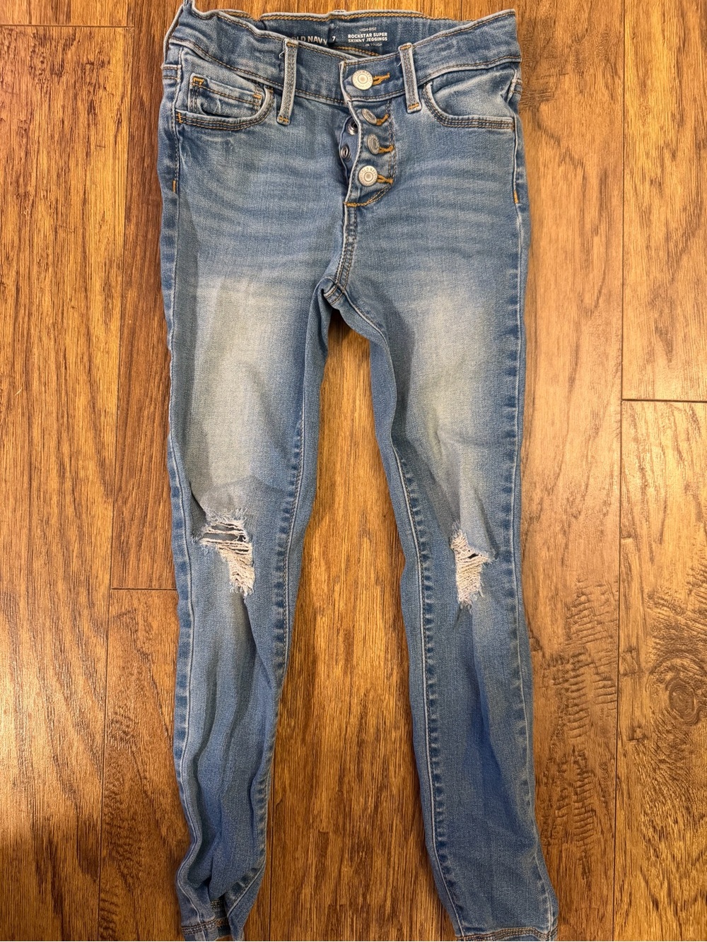 Girls Distressed Light Blue Skinny Jeans - Casual Stretch Denim